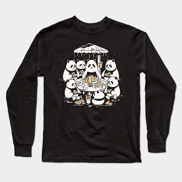 Panda Food Passion: Restaurant Ramen Panda Feast Mode: Culinary Cuteness Long Sleeve T-Shirt by Kibo2020